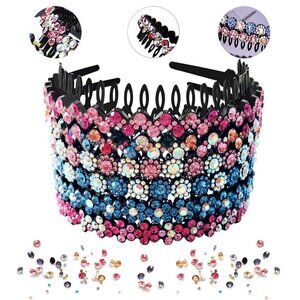 6 Pack Rhinestone Headbands Women Floral Crystal Hair Hoop Non-Slip Plastic